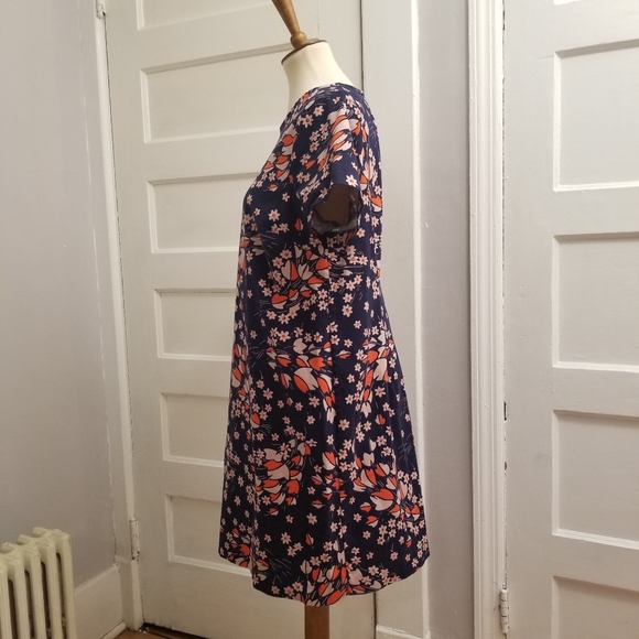 Boden Navy Autumnal Leaves Shift Dress, Size 14R - Picture 12 of 14